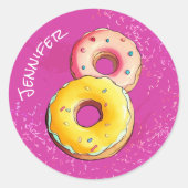 Schattige Meisje Donut 8e Verjaardag Paarse Strooi Ronde Sticker (Voorkant)