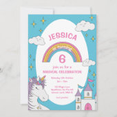 Schattige Meisje Eenhoorn Magisch Verjaardagsfeest Kaart (Voorkant)