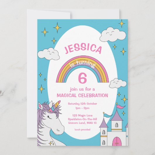 Schattige Meisje Eenhoorn Magisch Verjaardagsfeest Kaart (Voorkant)