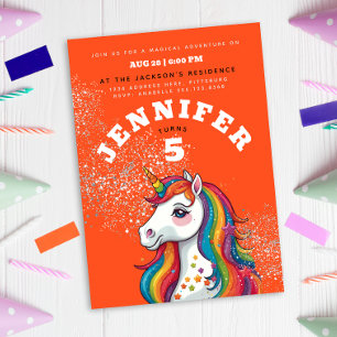 Schattige Meisje Eenhoorn Paard Sinaasappel Rode G Kaart