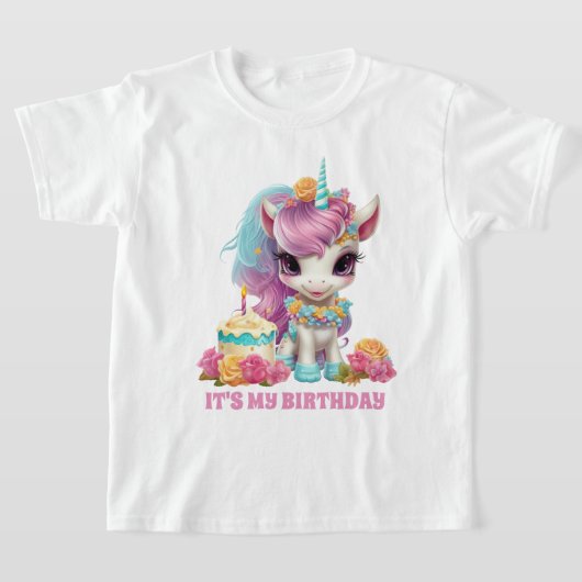Schattige meisje eenhoorn verjaardagsfeestje t-shirt (Laagn)