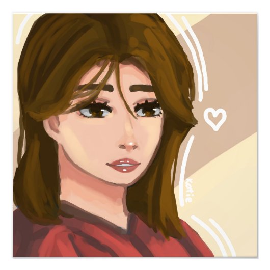 Schattige Meisje Eenvoudige Achtergrond Handgeteke Foto Afdruk (Voorkant)