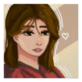 Schattige Meisje Eenvoudige Achtergrond Handgeteke Perfect Poster