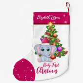 Schattige Meisje EERSTE KERST Roze Olifant BABY'S Kleine Kerstsok (Achterkant)