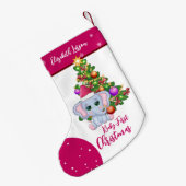 Schattige Meisje EERSTE KERST Roze Olifant BABY'S Kleine Kerstsok (Achterkant (Hangend))
