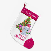 Schattige Meisje EERSTE KERST Roze Olifant BABY'S Kleine Kerstsok (Voorkant (Hangend))