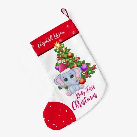 Schattige Meisje EERSTE KERSTMIS Rode Olifant BABY Kleine Kerstsok (Achterkant (Hangend))
