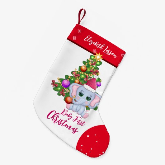 Schattige Meisje EERSTE KERSTMIS Rode Olifant BABY Kleine Kerstsok (Voorkant (Hangend))
