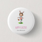 Schattige Meisje Egg Hunt Pasen Ronde Button 3,2 Cm (Voorkant)