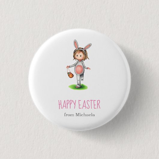 Schattige Meisje Egg Hunt Pasen Ronde Button 3,2 Cm (Voorkant)