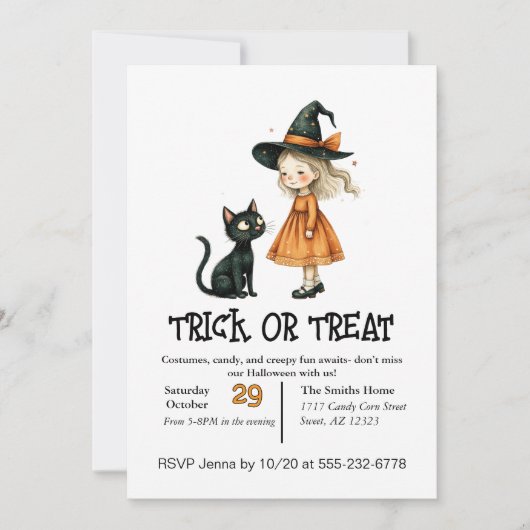 Schattige meisje en haar kat kaart (Voorkant)