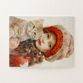 SCHATTIGE MEISJE EN KAT KUNST PUZZEL (Horizontaal)
