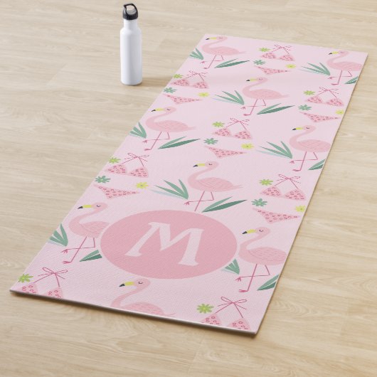 Schattige Meisje Flamingo en Bikini Roze Monogram Yogamat (In situ)