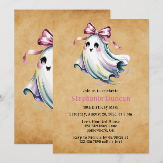 Schattige Meisje Ghost Verjaardag Mash Kaart (Voorkant / Achterkant)