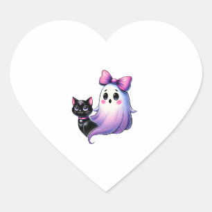 Schattige Meisje Ghostie Zwarte Kat Roze Bow Ghost Hart Sticker