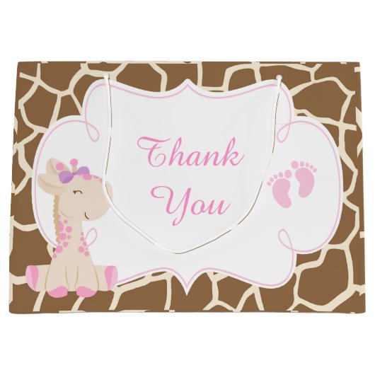 Schattige Meisje Giraffe Baby shower Dank u Groot Cadeauzakje (Voorkant)