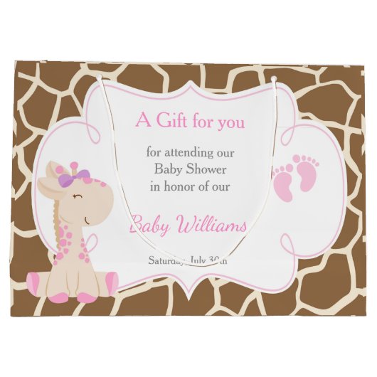 Schattige Meisje Giraffe Baby shower Dank u Groot Cadeauzakje (Achterkant)
