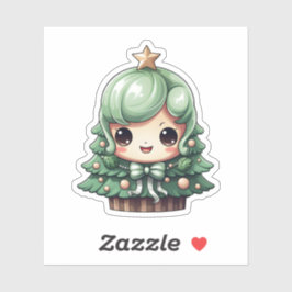 Schattige Meisje Glimlachende Groene Kawaii Kerstb Sticker