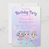 Schattige Meisje Glitter Dolls Holografisch Verjaa Kaart (Voorkant)