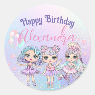 Schattige Meisje Glitter Dolls Holografisch Verjaa Ronde Sticker