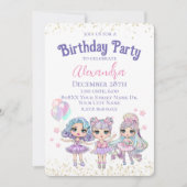 Schattige Meisje Glitter Dolls Verjaardagsfeestje Kaart (Voorkant)