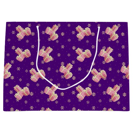 Schattige Meisje Goud Paarse Roze Kerstcadeaus Groot Cadeauzakje (Voorkant)