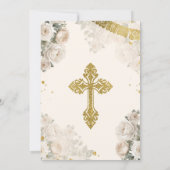 Schattige Meisje Goud Wit Cream Bloem Primera Comu Kaart (Achterkant)