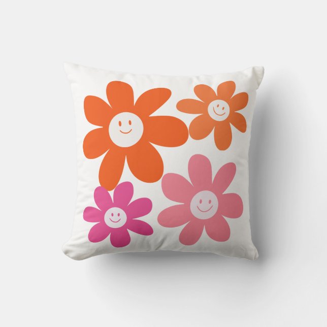 Schattige Meisje Happy Flowers Kussen (Voorkant)