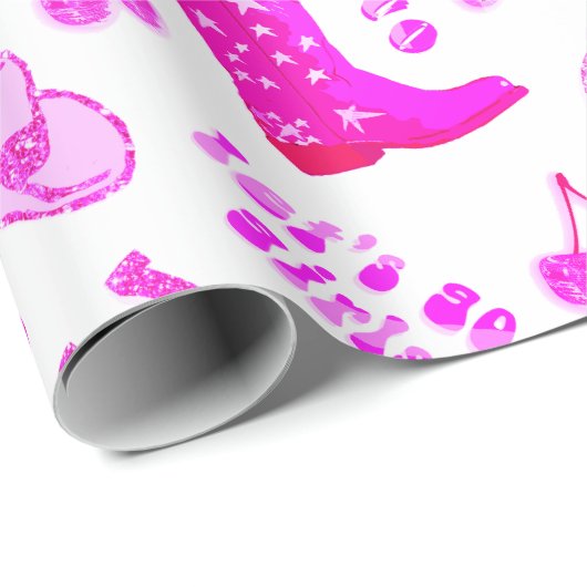 Schattige Meisje Heet Roze Disco Cowgirl Esthetisc Cadeaupapier (Rol Hoek)