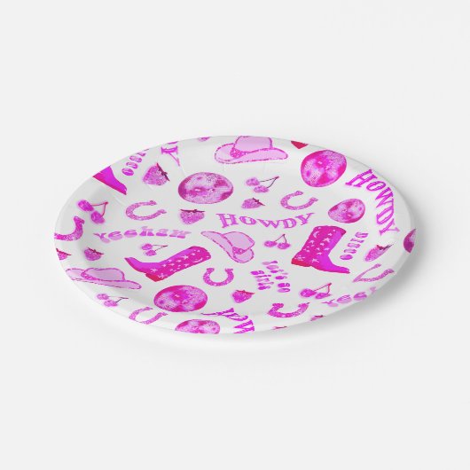 Schattige Meisje Heet Roze Disco Cowgirl Esthetisc Papieren Bordje (Gekanteld)