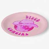 Schattige Meisje Heet Roze Disco Cowgirl Glitter Papieren Bordje (Gekanteld)