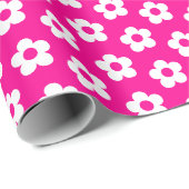 Schattige Meisje Heet Roze Wit Cartoon Bloemen Pat Cadeaupapier (Rol Hoek)