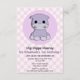 Schattige meisje hippo paarse meisje kids verjaard kaart