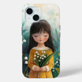 Schattige Meisje Holding Lily van de Vallei Geboor Case-Mate iPhone Case (Achterkant)