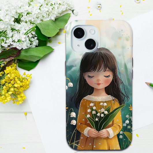 Schattige Meisje Holding Lily van de Vallei Geboor Case-Mate iPhone Case