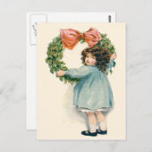 Schattige Meisje Holly Wreath Roze Boog Briefkaart (Voorkant / Achterkant)