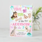 Schattige Meisje Hond Verjaardag Pawty Kaart (Staand voorkant)