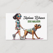 Schattige Meisje Hond Walker Huisdier Sitter Visitekaartje (Voorkant)