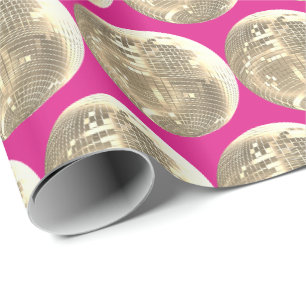 Schattige Meisje Hot Roze Goud Disco Mirrorball Cadeaupapier