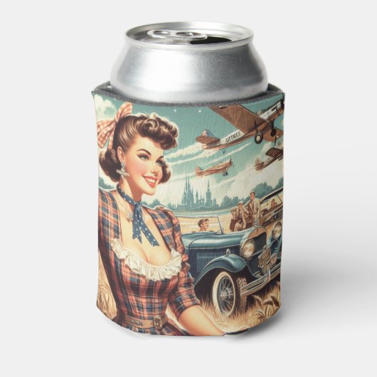 Schattige  meisje illustratie blikjeskoeler (Blikje Achterkant)