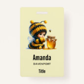 Schattige meisje in bijenkostuum met honing badge (Achterkant)