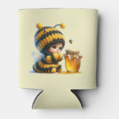 Schattige meisje in bijenkostuum met honing blikjeskoeler (Voorkant)