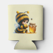 Schattige meisje in bijenkostuum met honing blikjeskoeler (Achterkant)