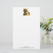 Schattige meisje in bijenkostuum met honing briefpapier (Staand voorkant)