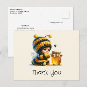 Schattige meisje in bijenkostuum met honing Dank u Briefkaart