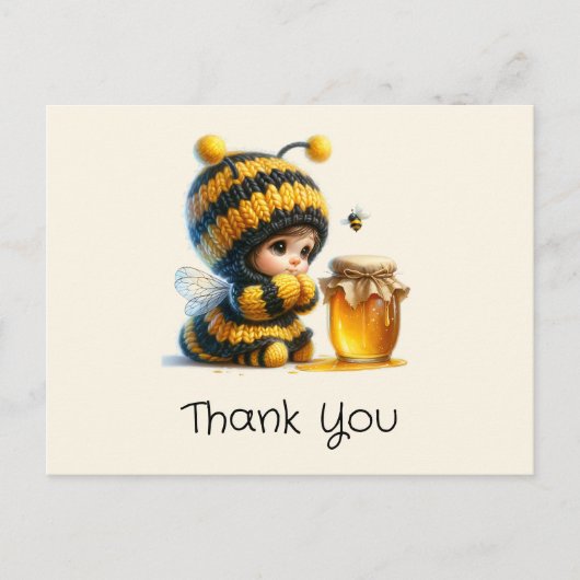 Schattige meisje in bijenkostuum met honing Dank u Briefkaart (Voorkant)