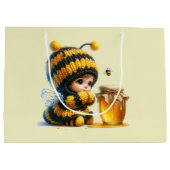 Schattige meisje in bijenkostuum met honing groot cadeauzakje (Achterkant)