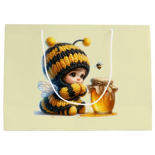 Schattige meisje in bijenkostuum met honing groot cadeauzakje (Achterkant)