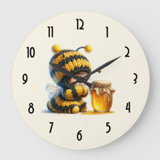 Schattige meisje in bijenkostuum met honing grote klok (Voorkant)