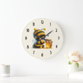 Schattige meisje in bijenkostuum met honing grote klok (Huis)